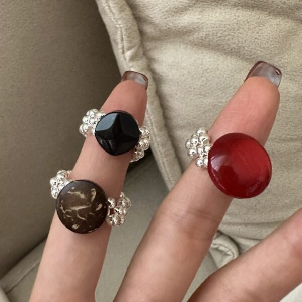 Wholesale 925 Sterling Silver Natural Stone Adjustable Ring