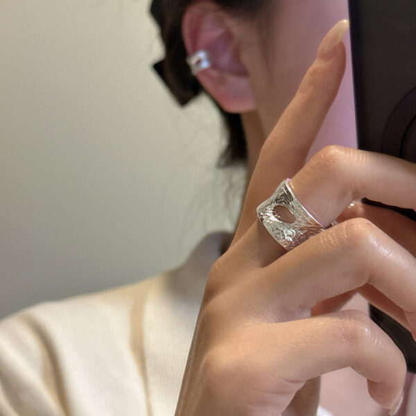 Wholesale 925 Sterling Silver Texture Hollow Ear Cuff & Ring - Image 4
