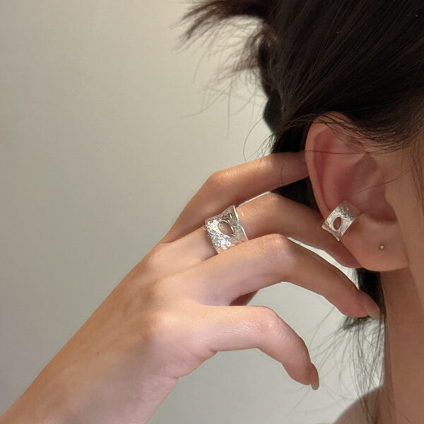 Wholesale 925 Sterling Silver Texture Hollow Ear Cuff & Ring - Image 5
