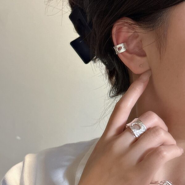 Wholesale 925 Sterling Silver Texture Hollow Ear Cuff & Ring - Image 6
