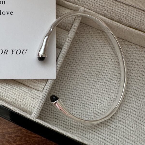 Wholesale 925 Sterling Silver Black Agate Simple Bangle - Image 2