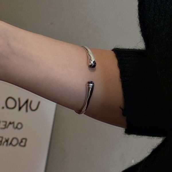 Wholesale 925 Sterling Silver Black Agate Simple Bangle - Image 4