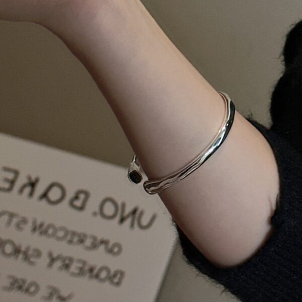 Wholesale 925 Sterling Silver Black Agate Simple Bangle - Image 5