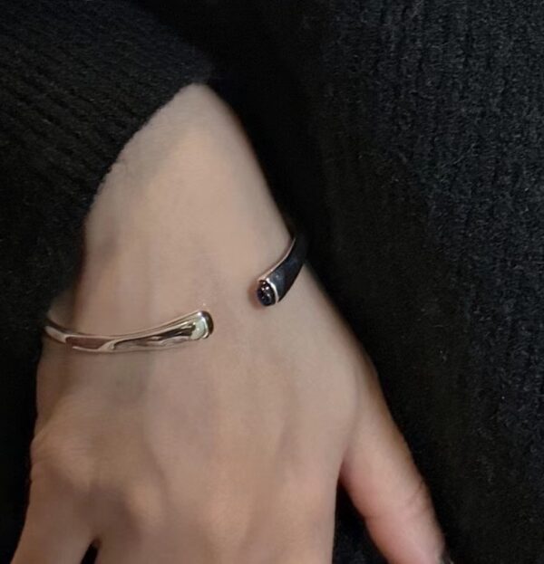 Wholesale 925 Sterling Silver Black Agate Simple Bangle - Image 6