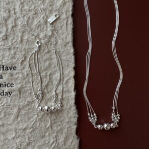 Wholesale 925 Sterling Silver Three Layers Bead Necklace & Bracelet