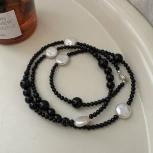 Wholesale 925 Sterling Silver Black Agate Pearl Necklace
