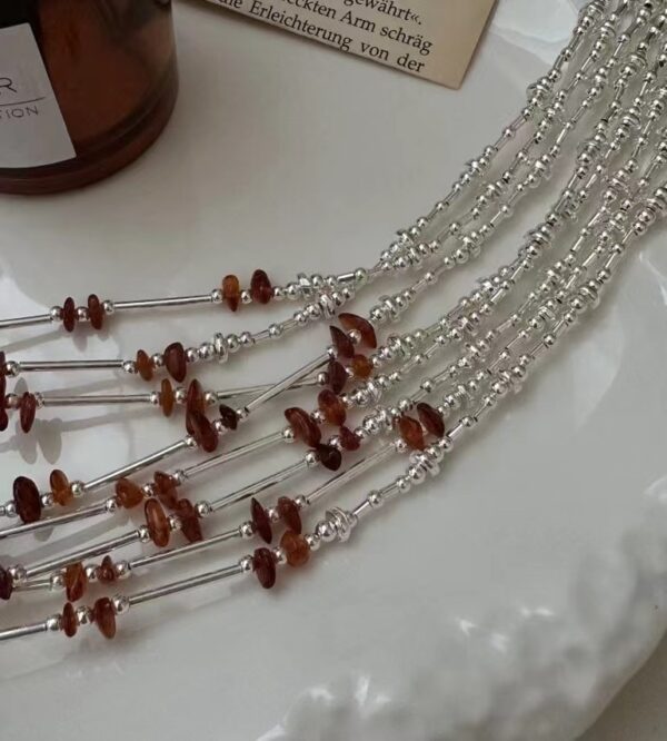 Wholesale 925 Sterling Silver Beaded Asymmetrical Necklace - Image 2