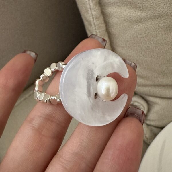 Wholesale 925 Sterling Silver White Shell Moon Ring - Image 2