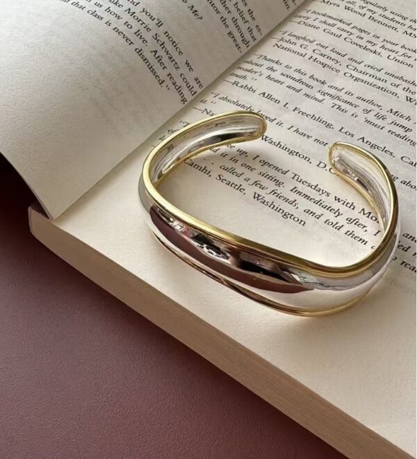 Wholesale 925 Sterling Silver Gold & Silver Chunky Bangle - Image 3