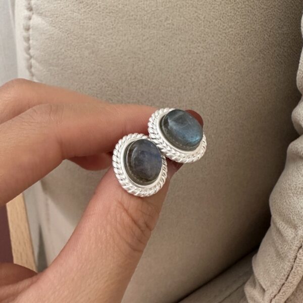 Wholesale 925 Sterling Silver Oval Natural Stone Stud Earrings - Image 3