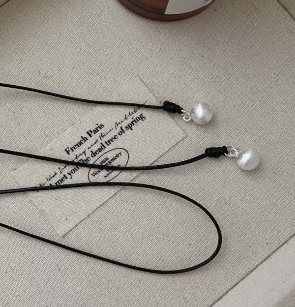 Wholesale 925 Sterling Silver Brushed Bead Cord Necklace - Image 3