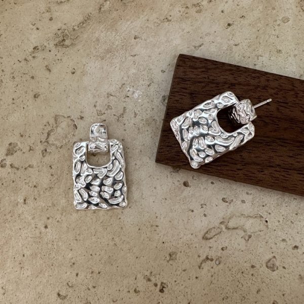 Wholesale 925 Sterling Silver Textured Square Earrings - Image 2
