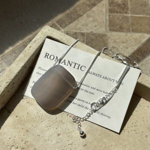 Wholesale 925 Sterling Silver Square Grey Agate Necklace