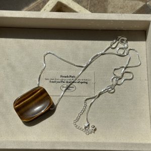 Wholesale 925 Sterling Silver Square Tiger Eye Necklace