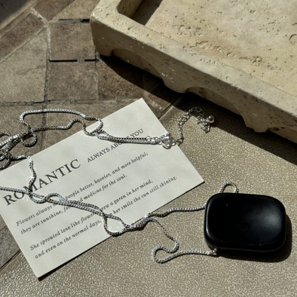 Wholesale 925 Sterling Silver Square Obsidian Necklace - Image 2