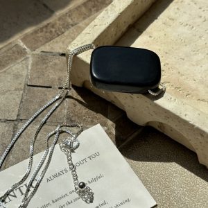 Wholesale 925 Sterling Silver Square Obsidian Necklace