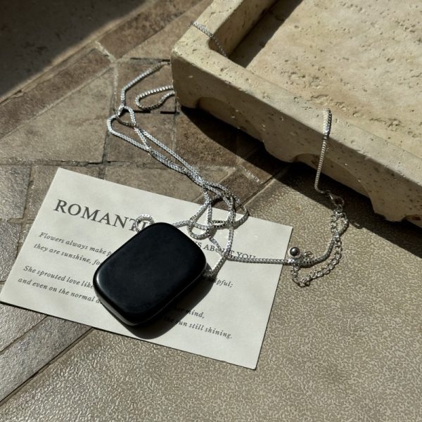 Wholesale 925 Sterling Silver Square Obsidian Necklace - Image 3