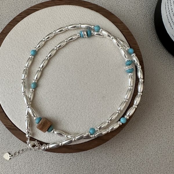 Wholesale 925 Sterling Silver Turquoise Rice Bead Necklace - Image 2