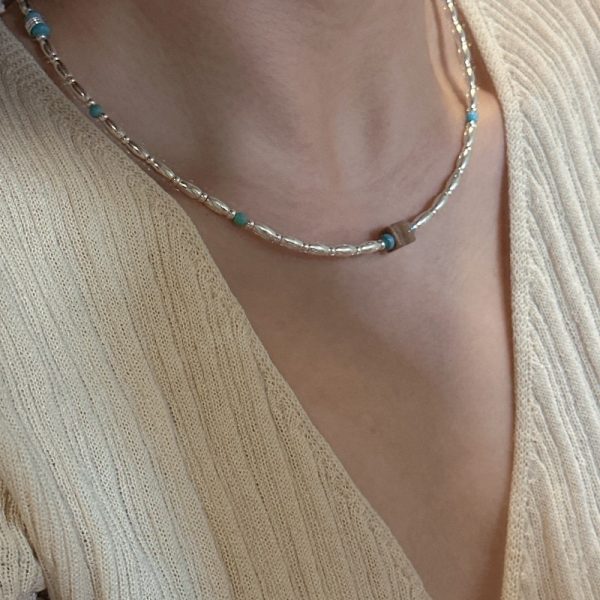 Wholesale 925 Sterling Silver Turquoise Rice Bead Necklace - Image 6