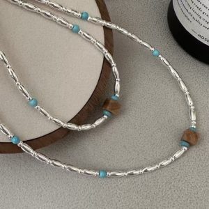 Wholesale 925 Sterling Silver Turquoise Rice Bead Necklace