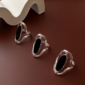 Wholesale 925 Sterling Silver Black Agate Oval Ring
