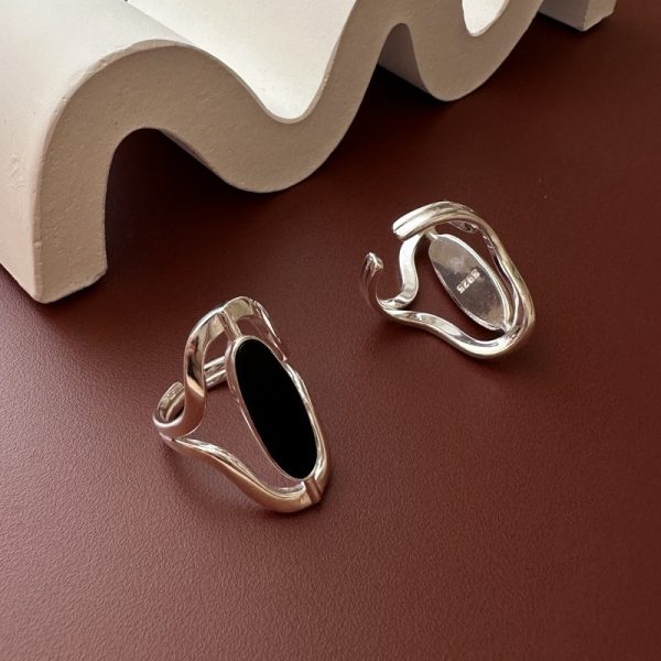 Wholesale 925 Sterling Silver Black Agate Oval Ring - Image 2