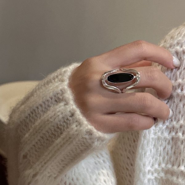 Wholesale 925 Sterling Silver Black Agate Oval Ring - Image 5