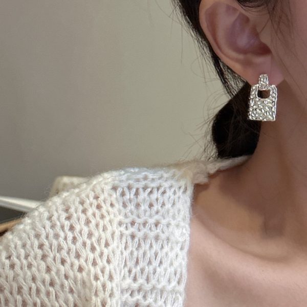 Wholesale 925 Sterling Silver Textured Square Earrings - Image 4