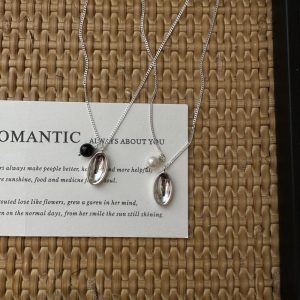 Wholesale 925 Sterling Silver Oval Pearl Black Agate Necklace