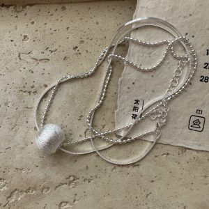 Wholesale 925 Sterling Silver Brushed Double-Layers Necklace
