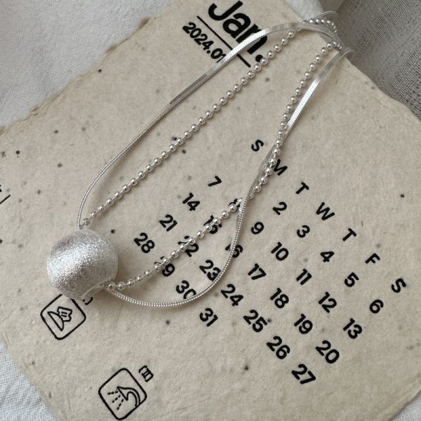 Wholesale 925 Sterling Silver Brushed Double-Layers Necklace - Image 3