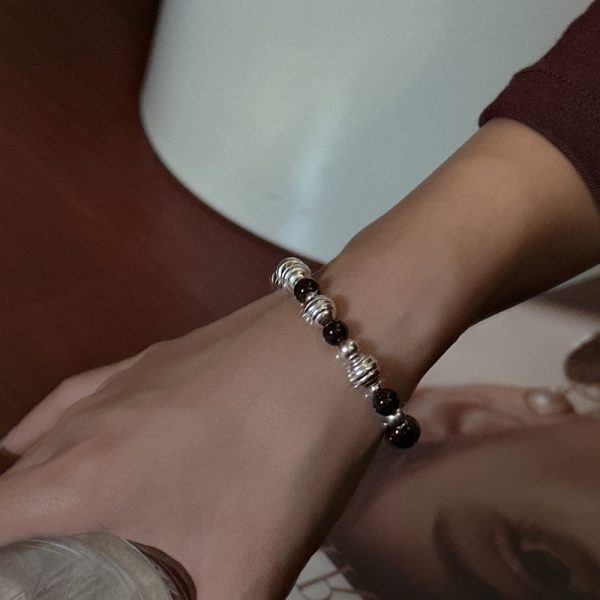 Wholesale 925 Sterling Silver Black Agate Round Bead Bracelet - Image 5