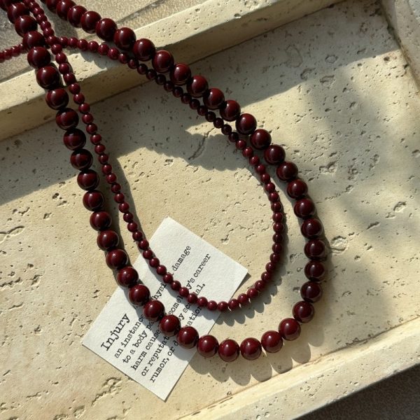 Wholesale 925 Sterling Silver Artificial Red Pearl Necklace - Image 2