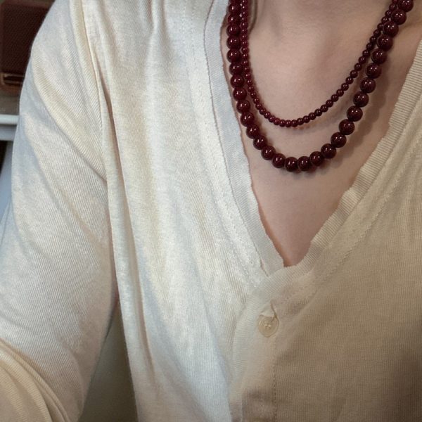 Wholesale 925 Sterling Silver Artificial Red Pearl Necklace - Image 4