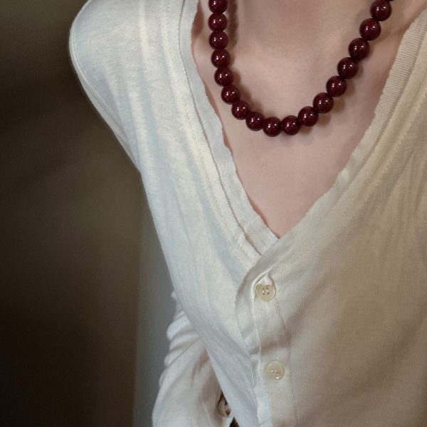Wholesale 925 Sterling Silver Artificial Red Pearl Necklace - Image 5