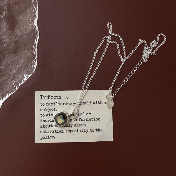Wholesale 925 Sterling Silver Square Labradorite Necklace - Image 2