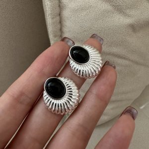 Wholesale 925 Sterling Silver Black Agate Earrings
