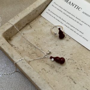 Wholesale 925 Sterling Silver Red Gourd Necklace & Ring