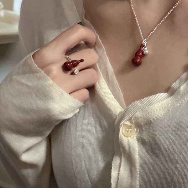 Wholesale 925 Sterling Silver Red Gourd Necklace & Ring - Image 6