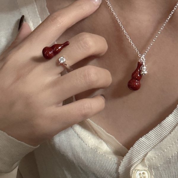 Wholesale 925 Sterling Silver Red Gourd Necklace & Ring - Image 4