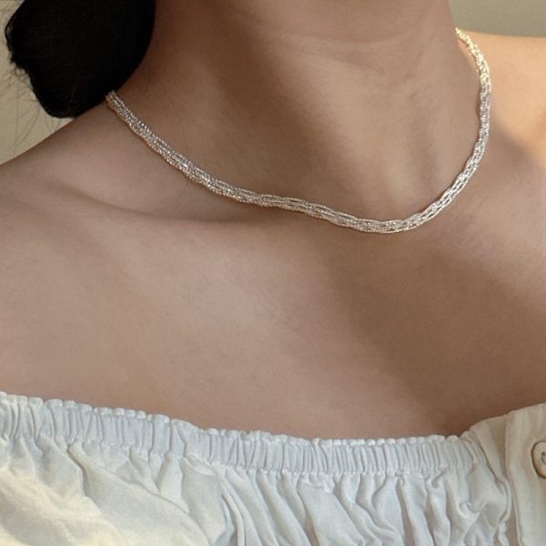Wholesale 925 Sterling Silver Woven Collarbone Chain Necklace - Image 5