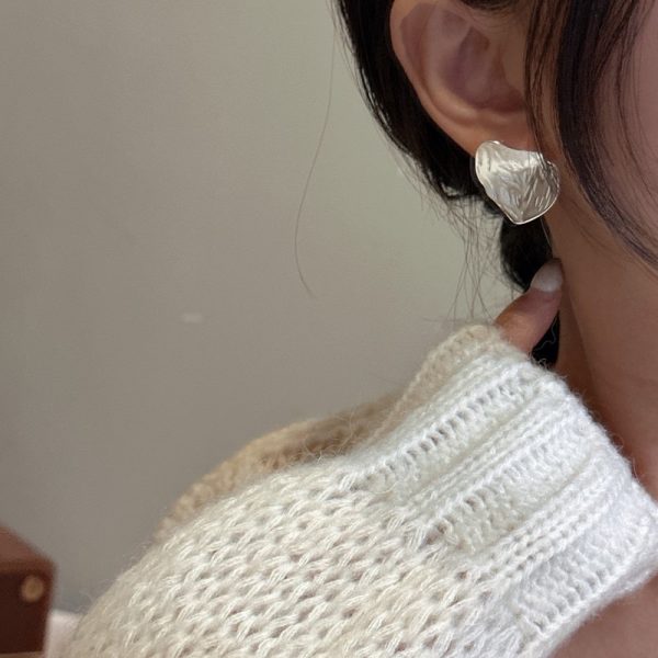 Wholesale 925 Sterling Silver Textured Big Stud Earrings - Image 4