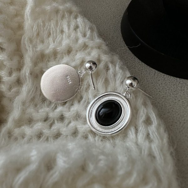 Wholesale 925 Sterling Silver Oval Black Agate Stud Earrings - Image 2