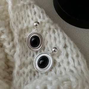Wholesale 925 Sterling Silver Oval Black Agate Stud Earrings
