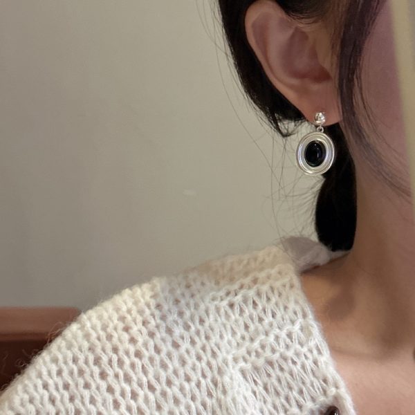 Wholesale 925 Sterling Silver Oval Black Agate Stud Earrings - Image 4