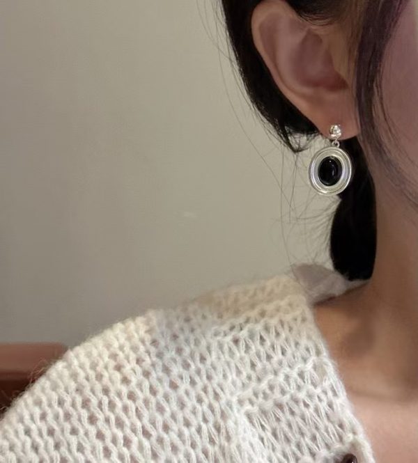 Wholesale 925 Sterling Silver Oval Black Agate Stud Earrings - Image 6