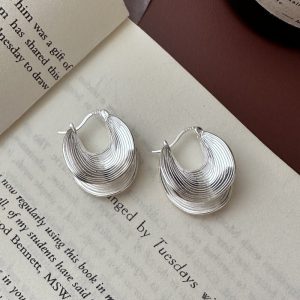 Wholesale 925 Sterling Silver Striped Irregular Earrings