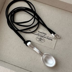 Wholesale 925 Sterling Silver Matte Spoon Sweater Necklace