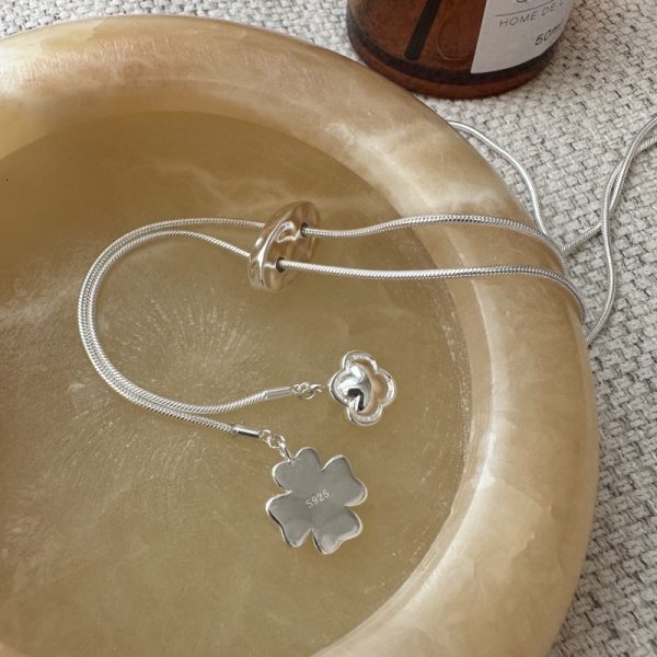 Wholesale 925 Sterling Silver Four-leaf Clover Adjustable Sweater Necklace - Image 3