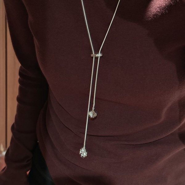 Wholesale 925 Sterling Silver Four-leaf Clover Adjustable Sweater Necklace - Image 5
